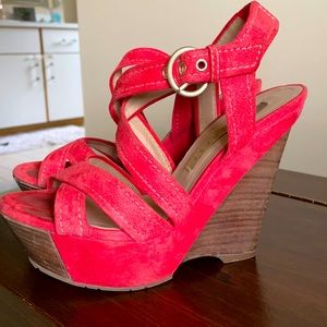 Pura Lopez size 37 suede platform wedges.